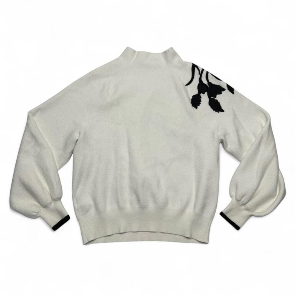 Anthropologie Applique Mock White/Black Embroidered Floral Sweater Top Size XS - Picture 7 of 7